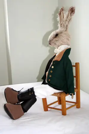 Rabbit in green hunting jacket